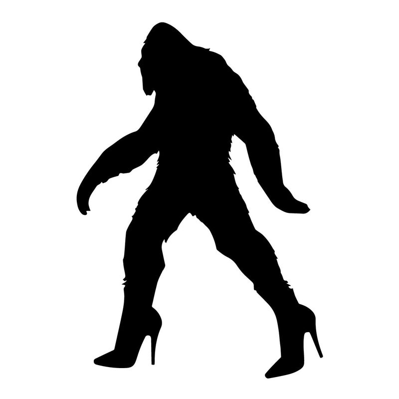 Bigfoot Sasquatch High Heels Funny Vinyl Decal Sticker Car Truck Van SUV Window Wall Cup Laptop - One 5.5 Inch Black Decal- MKS0683B